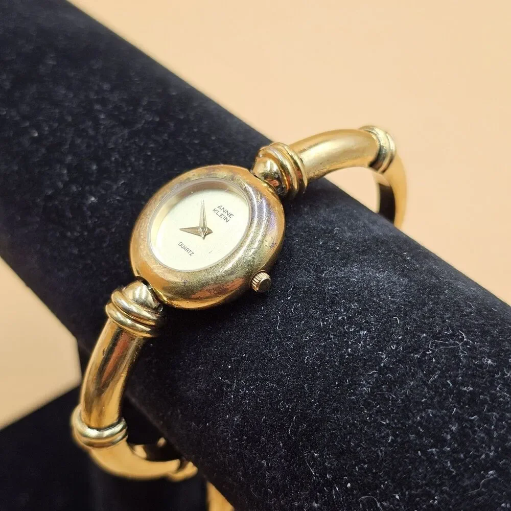 Vintage Anne Klein Gold Tone Quartz Bangle Watch New Battery Runs Great